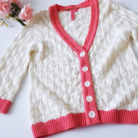 Anthropologie Charlotte Tarantola Pink Trimmed Cardigan - Picture 2 of 5